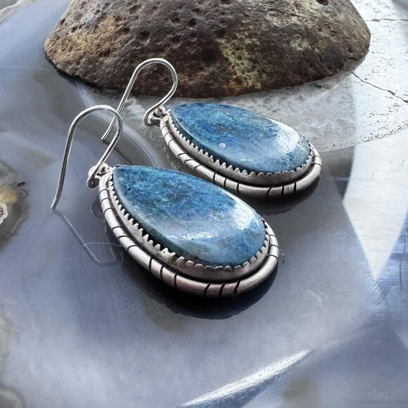 Sterling Southwestern Style Teardrop Shattuckite Dangle Earrings For Women #2 - Picture 3 of 10